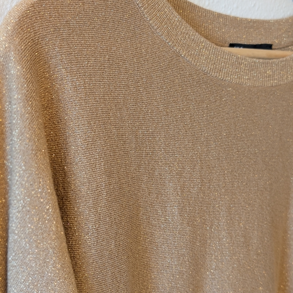 INC International Concepts Women's Tan Shimmer Crew Neck Sweater